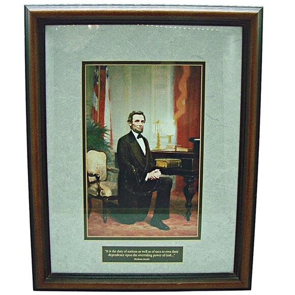 Abraham Lincoln Framed "In God We Trust" Print By Artist Hong Min Zou 12x15" - Picture 1 of 12
